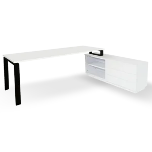 escritorio con mesa auxiliar blanco, dcha. Marco abierto negro
