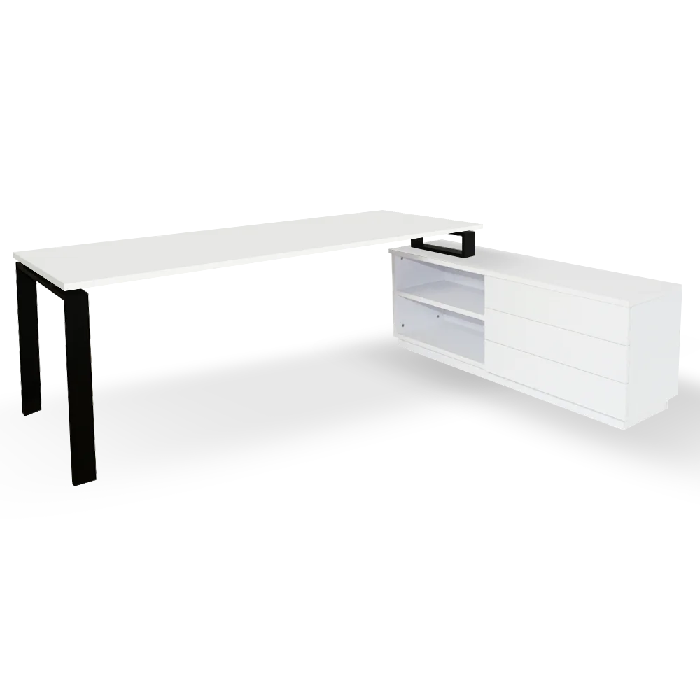escritorio con mesa auxiliar blanco, dcha. Marco abierto negro