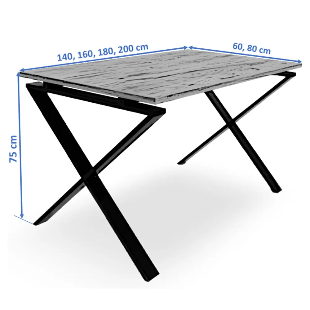 mesa estructura metálica cruzada, medidas