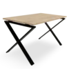 mesa estructura metálica cruzada, roble