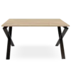mesa estructura metálica cruzada, roble