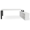 mesa + mueble con estantes blanco. marco abierto negro dcha