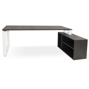 mesa + mueble con estantes gris. marco cerrado blanco