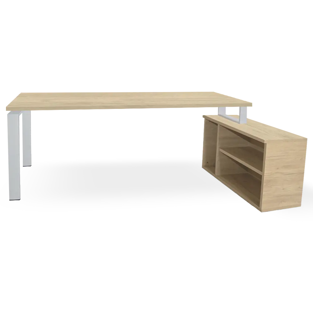 MES+MUE EST ROB ABI GRI 1 (1) mesa + mueble con estantes roble. marco abierto gris dcha