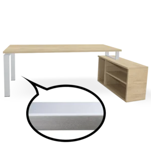 mesa + mueble con estantes roble. marco abierto gris dcha
