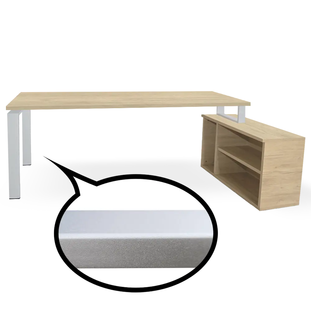 MES+MUE EST ROB ABI GRI 2 (1) mesa + mueble con estantes roble. marco abierto gris dcha