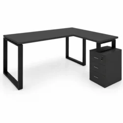 Mesa en L con Cajonera – Marco Metálico Cerrado Negro