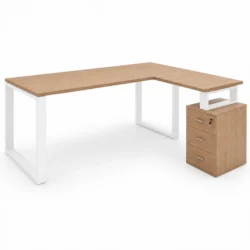 Mesa en L con Cajonera -  Marco Metálico Cerrado Blanco