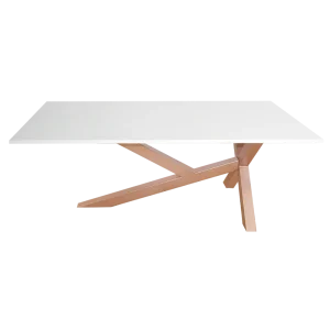 mesa de salón, patas xy cobre, blanco