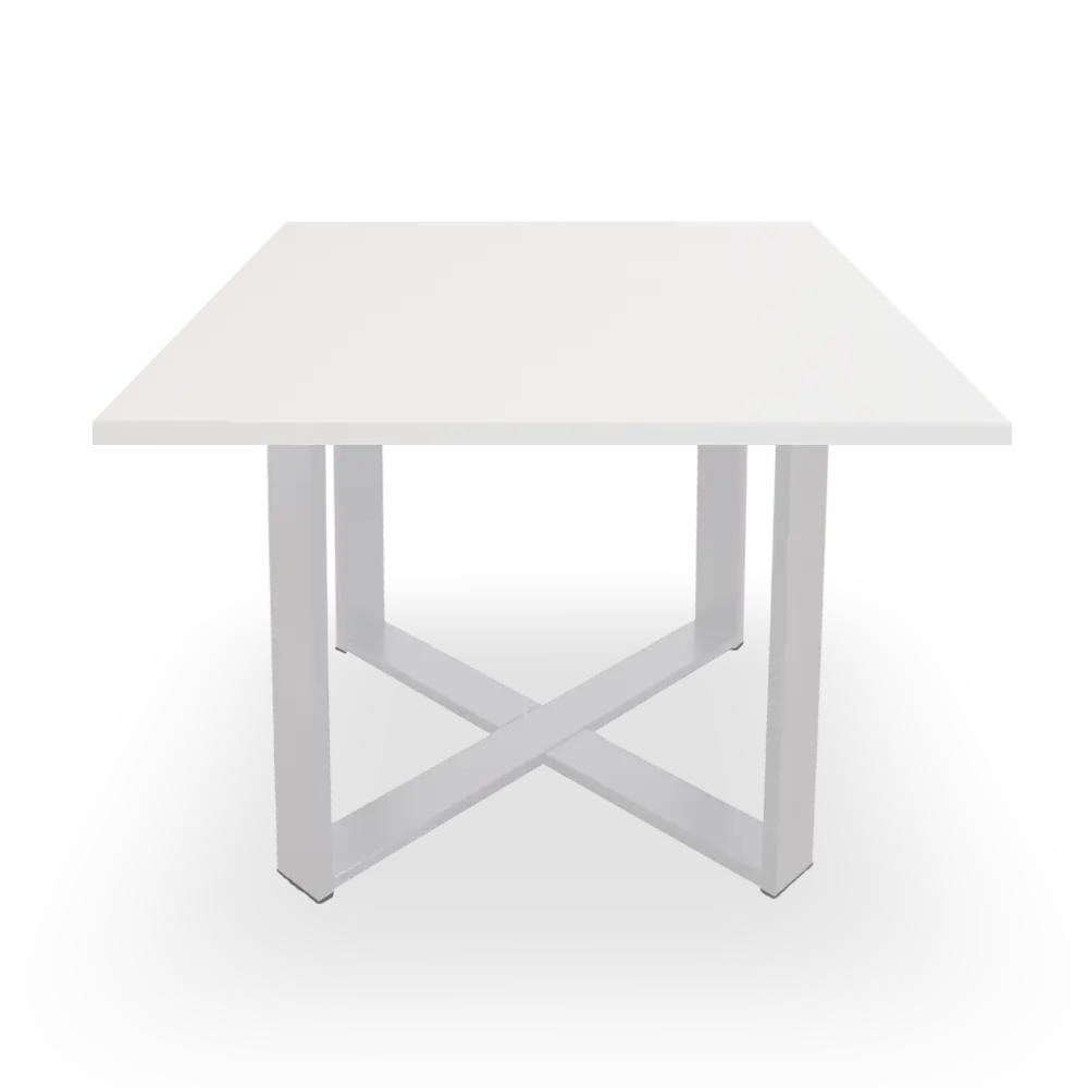 mesa de reunión cuadrada blanca. Marco gris