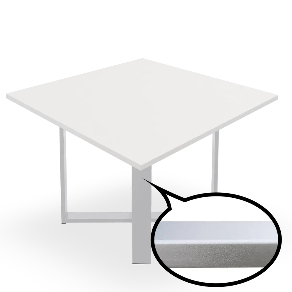 mesa de reunión cuadrada blanca. Marco gris