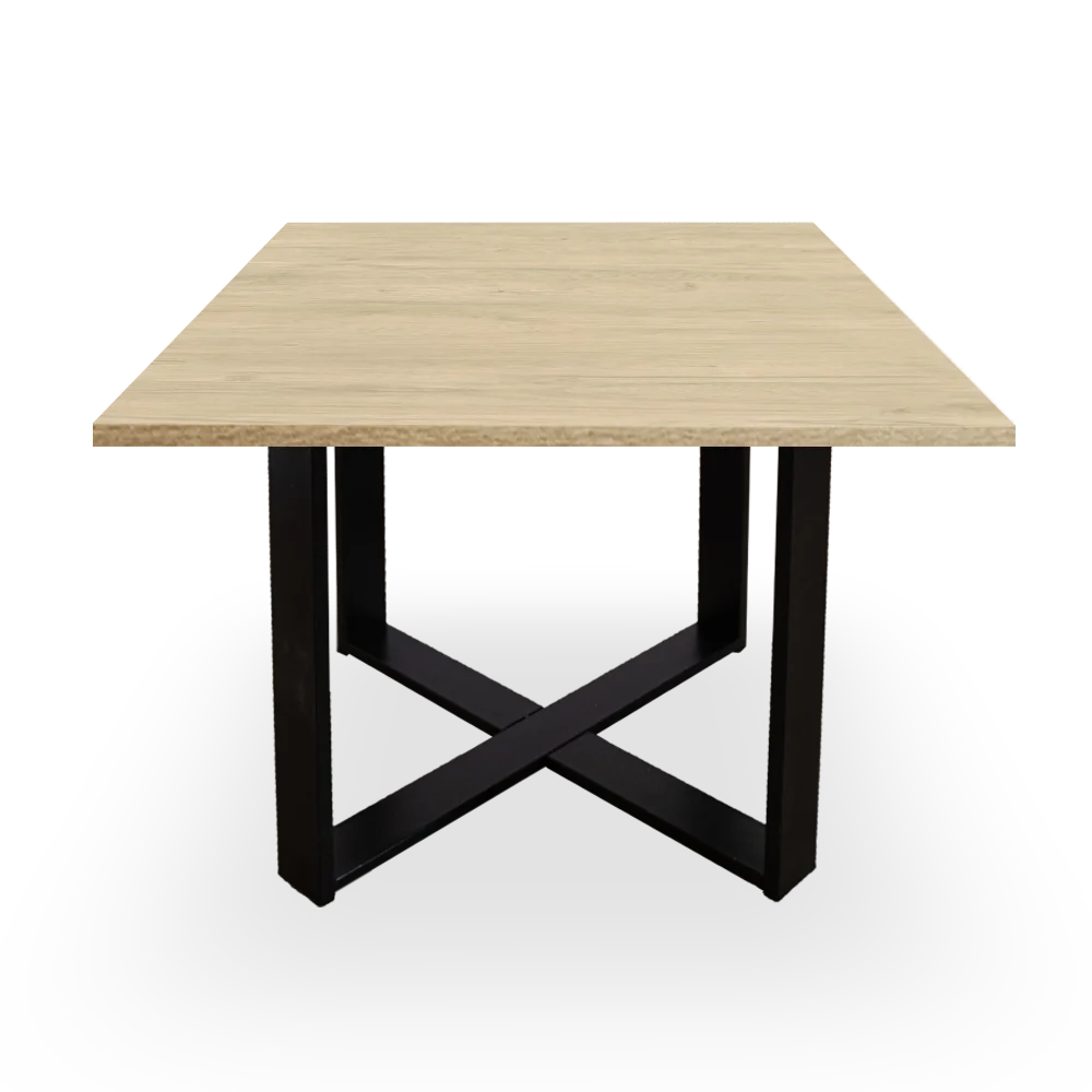 mesa de reunión cuadrada roble. Marco negro
