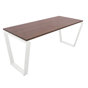 mesa piramidal invertida, marco cerrado blanco, nogal